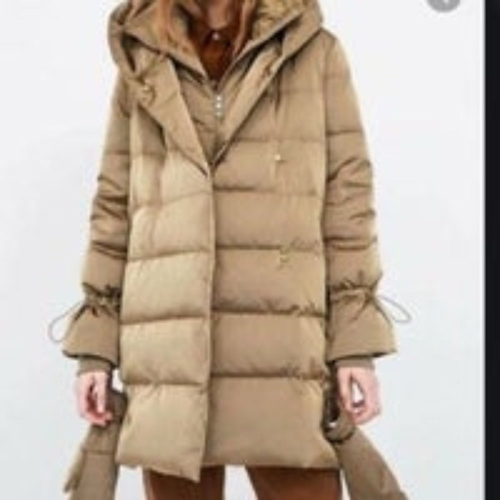Zara Tan Down Puffer Coat and mittens